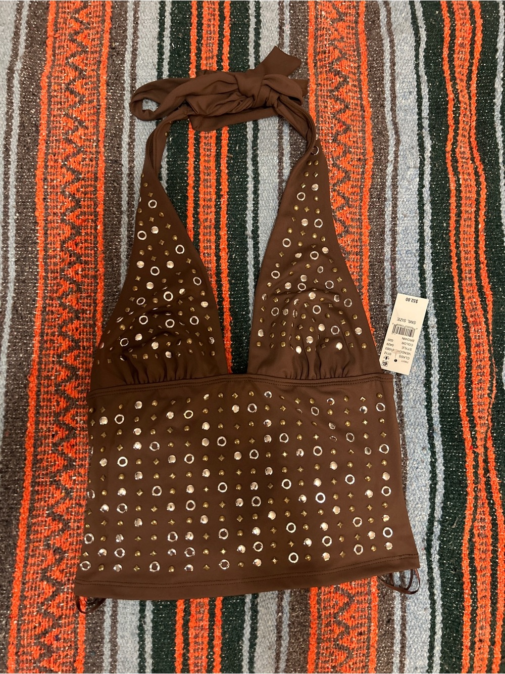 Edikted Brown Studded Halter Tank Top